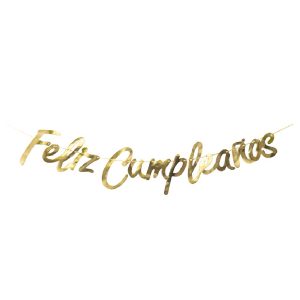 Cartel feliz cumpleaños dorado